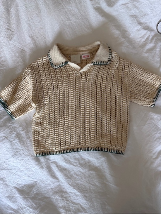 Zara Other - Zara Kids Crochet Knit Polo Cream Green Stitch 18M 86cm
